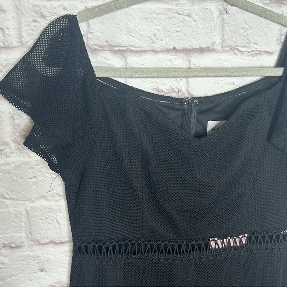 HELLO MOLLY Black Mesh Sweetheart Neckline Ruffle Hem Off Shoulder Mini Dress - Picture 7 of 15